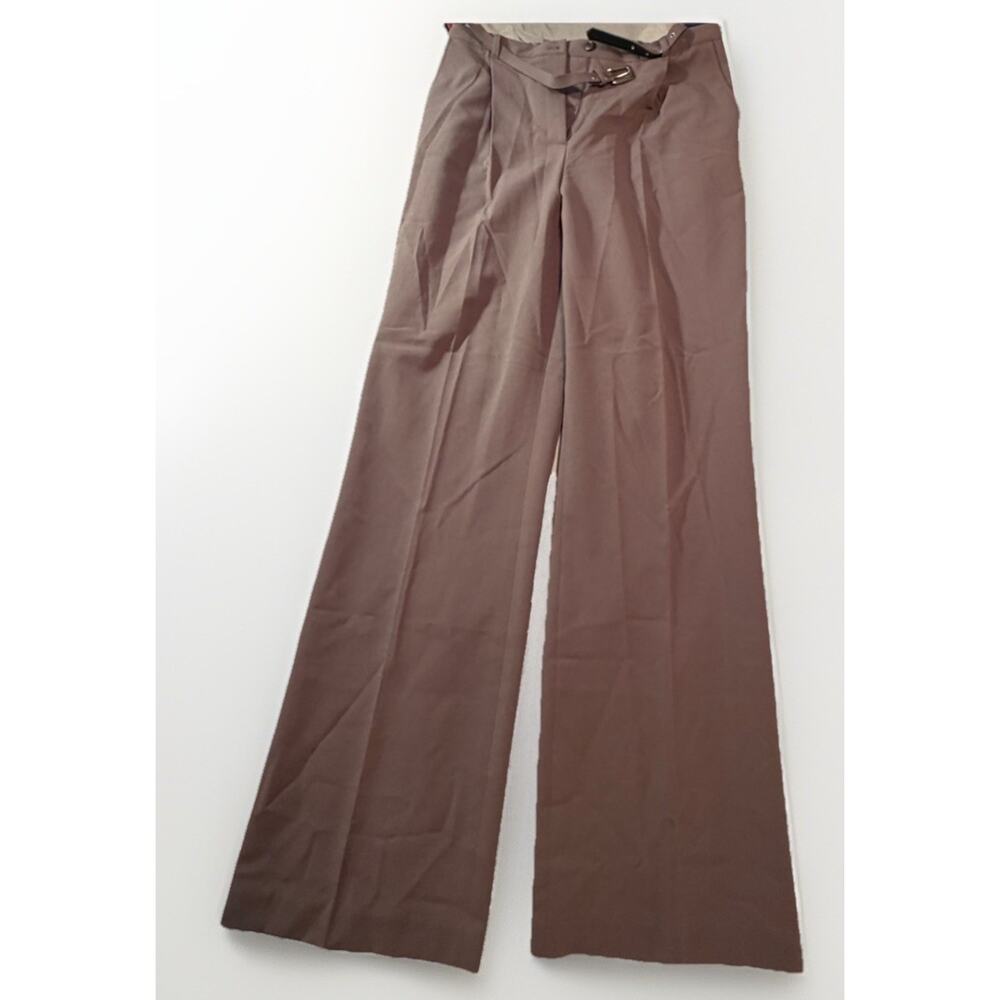 Liz Baker Brown Dress Pants Polyester Stretch Wide-Leg Button Pleated Women Tall